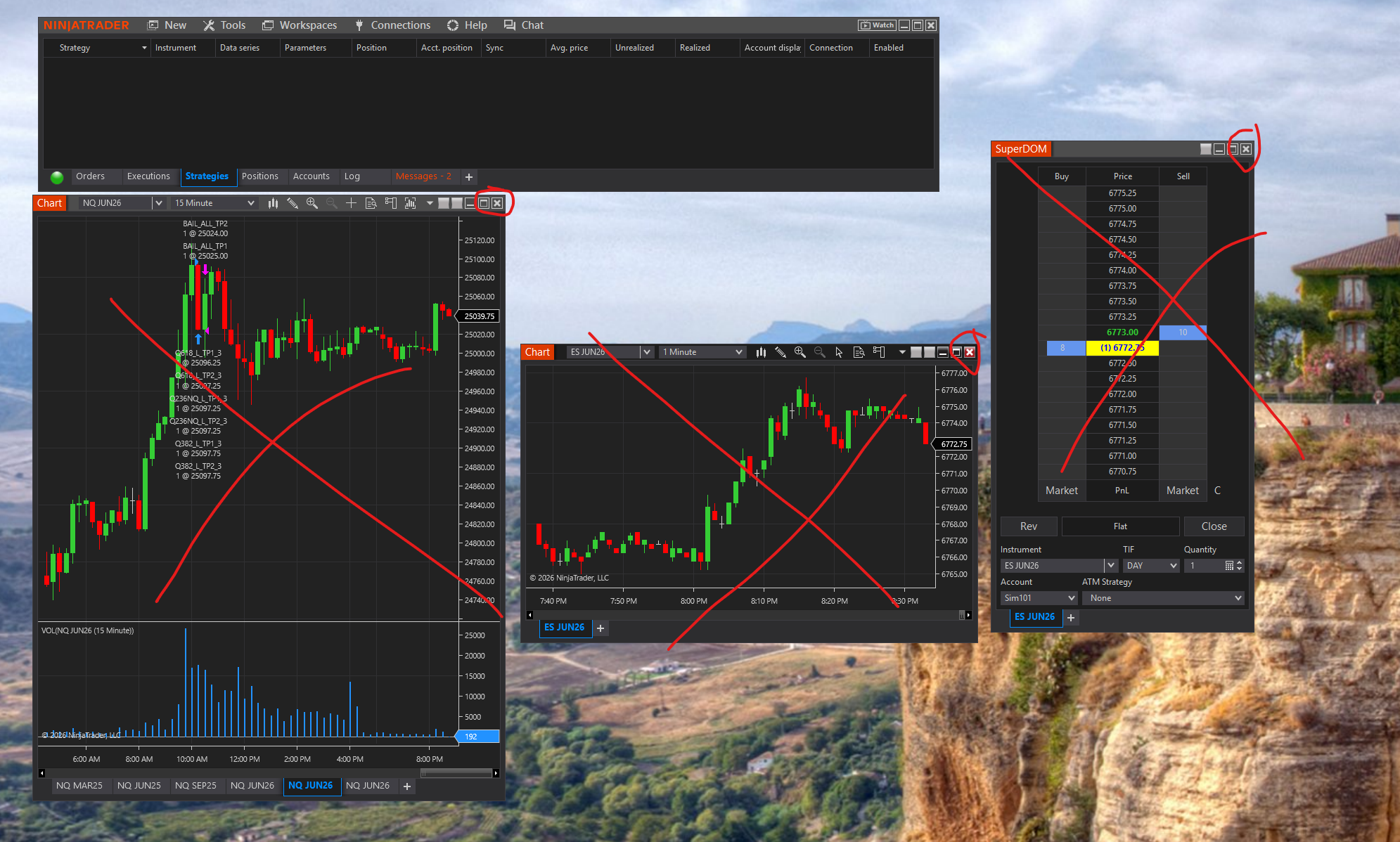 Desktop showing charts and windows to close, leaving only Control Center