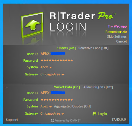 R|Trader Pro login screen