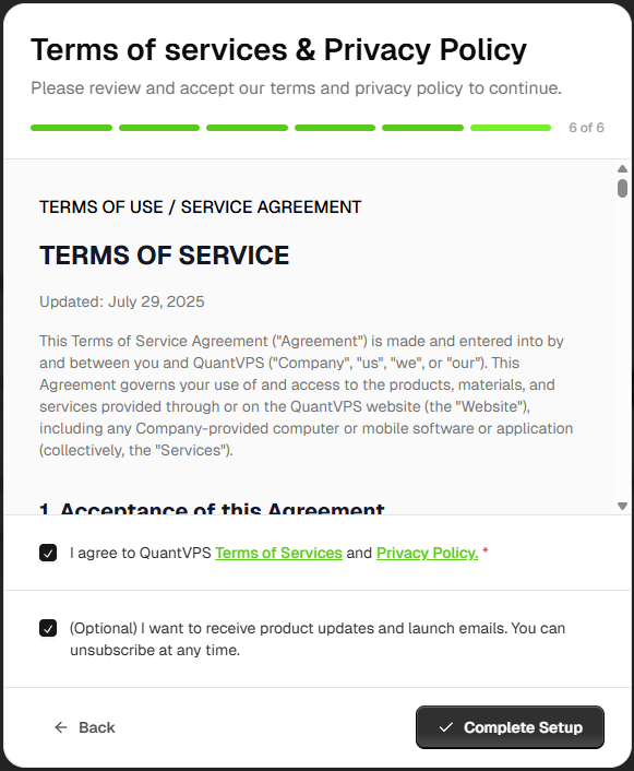 Step 6: Terms of Service