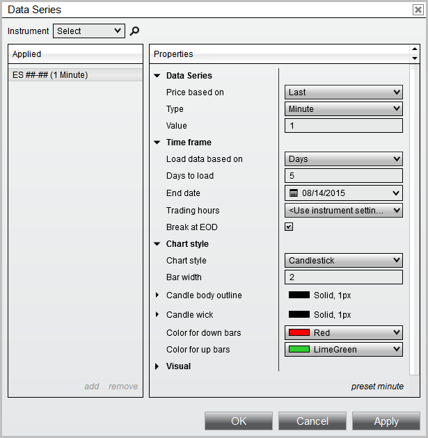 Chart Data Series settings