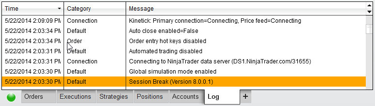Control Center Log tab