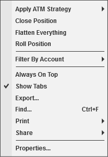 Positions context menu