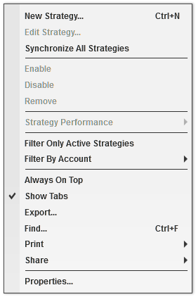 Strategy context menu
