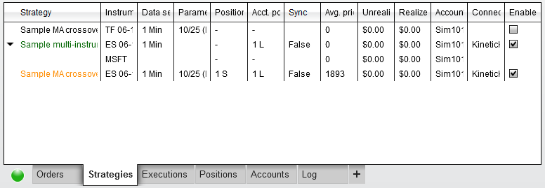 Strategies tab in Control Center