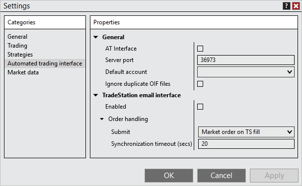 Automated Trading Interface settings