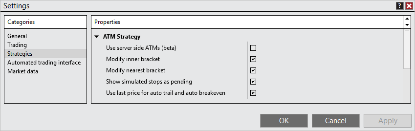 Strategy settings page 1