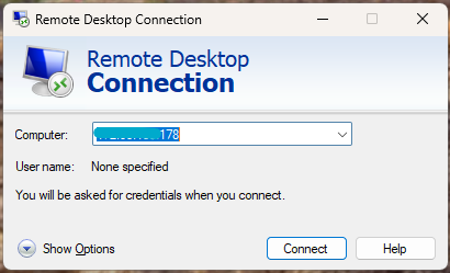 Click Remote Desktop Connection from search results