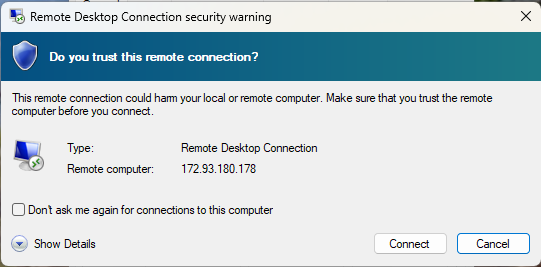 ORACLE VPS shortcut on Desktop